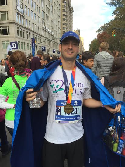 Dominick Curalli, Seattle Dentist, at the NYC Marathon 2015, running in support of Team CdLS